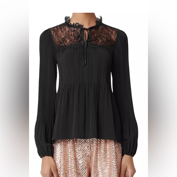 Maje Tops - Maje Rockette Black Lace embroidered Peasant Shirt- EU size 1 1(US- S)